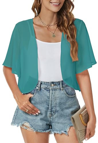 Gosunny Damen Bolero für Abendkleider 3/4 Ärmel Lässige Oberteile Sommer Cardigan Leichter Stola(Grün,XL)