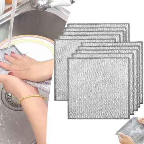 KZAER Multipurpose Wire Dishwashing Rags for Wet and Dry, 2024 New Stainless Steel Dish Washing Net Mesh Cloth, Metal Cleaning Cloth for Kitchen Washing Dishes (10 Pcs)