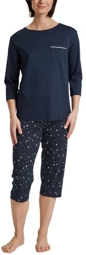 Calida Sweet Dreams 3/4-Pyjama Damen, aus 100% Baumwolle, Hose mit stoffbezogenem Gummibund