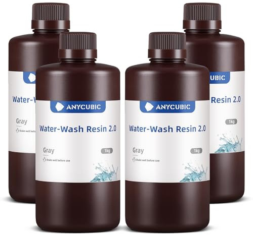 ANYCUBIC Water Washable 3D Printer Resin 2.0 with Easy Post-Processing, High Precision and High Resilience, Low Odor and Anti-Yellowing 3D Resin for LCD/DLP Printers(Grey,4kg)