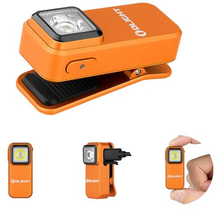 OLIGHT Oclip lampe de poche à clip Source Rouge et Blanche 300lm Rechargeable avec Aspiration Magnétique et Trou de Suspension IPX5 Étanche Utilisée en Camping et Alpinisme Orange