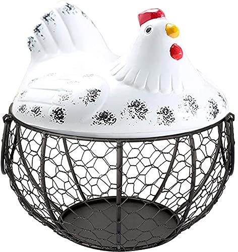 Yumin Egg Basket,Eggs Holder Basket, Organizer Storage Wrought Wire Restaurant Storage Basket,Kitchen Hen Decor (White)