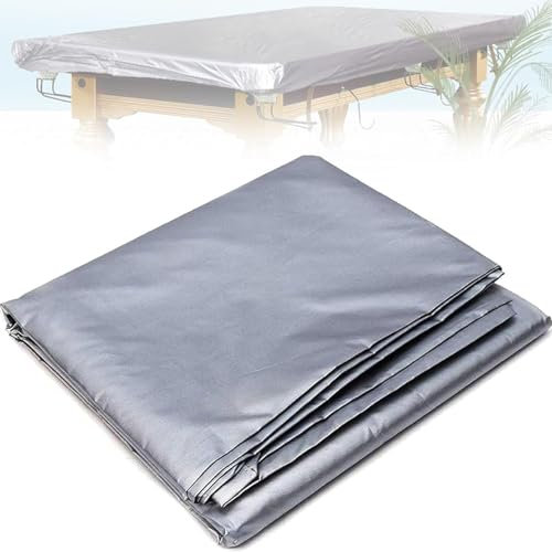 DJFOG Billardtischabdeckung, wasserdichte PVC-Tischabdeckung, staubdicht, Feuchtigkeits- und Sonnenschutz, mit Kordelzug, Billardtisch-Staubschutz, für 7/8/9/10/12 Fuß Billardtisch,Silber,12ft