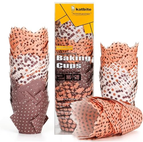 katbite Tulipaner papir muffinformer, 200 stk. cupcake bagekopper til fest bryllup fødselsdag, muffin form