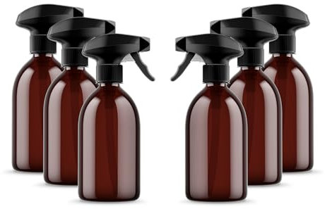 Paquete de 6 botellas de agua vacías de plástico ámbar para limpieza de 500 ml, botellas de spray vacías con gatillo manual para jardinería y limpieza del hogar, botellas de spray recargables
