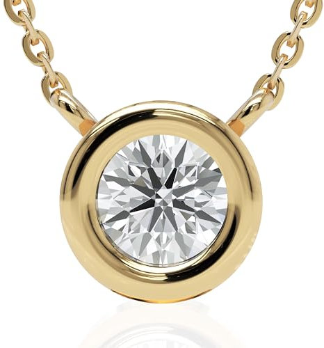 Ethos Jewelry 585 Echtgold Elegante 14k Gelbgold 0.12ctw Diamant Halskette - Verstellbar, Zierlich mit G Farbe VS-SI Diamanten, geeignet für Damen