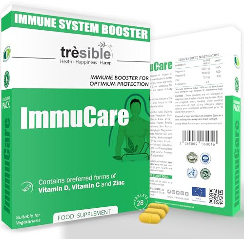 Tresible High Strength Vitamin C and Zinc Tablets for Immune Support (1-Month Supply) - Unflavoured Vitamin D, Zinc and Vitamin C Tablets to Support Bone and Muscle Health - Easy to Swallow Veg Tabs