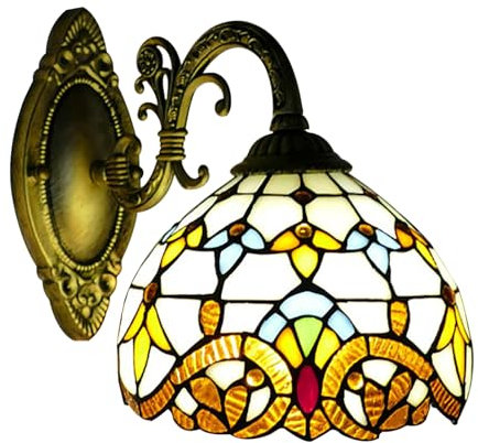 kangten Tiffany Wand Lampe, mehrfarbiger Glasschirm, dimmbare Vintage-Wandleuchte für Wohnzimmer, Schlafzimmer, Nachttisch, Flur, Restaurant, E27-Fassung