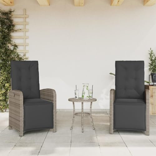 Keyroto Gartensessel mit Fußteil 2 STK. Verstellbar Grau Poly Rattan, Gartensessel Outdoor, Polyrattan Sessel, Rattansessel, Gartensessel Rattan, Rattansessel Outdoor