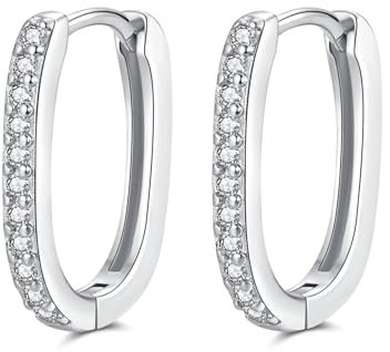 Cangall Creolen Silber 925 Klein, 925 Sterling Silber Oval Ohrringe Creolen mit Cubic Zirkonia, Geometrische Damen Kreolen, Kleine Knorpel Schlafen Dreieck Ovale Ohrringe Kreolen für Frauen Mädchen
