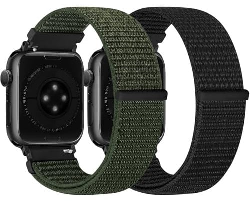 Runostrich Nylon Sport Strap Compatible with Apple Watch Strap 49mm 46mm 45mm 44mm 42mm Women Men, Adjustable Sport Solo Loop Bands for iWatch Series 10 9 8 7 6 5 4 3 SE2 SE Ultra 2 1, 2 Pack
