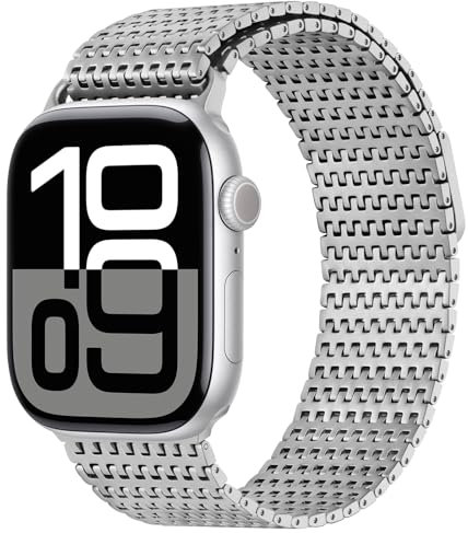 Anlinser Compatibile con Cinturino Apple Watch 42mm 41mm 40mm 38mm, Cinturini di Ricambio Metallo con Chiusura Magnetica Compatibile con Apple Watch Series 10 9 8 7 6 5 4 3 SE, Argento