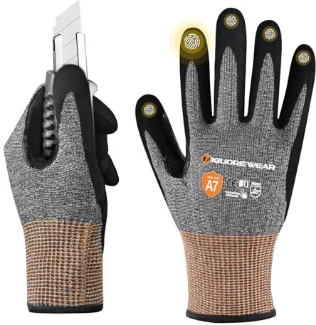 Migliore Wear Level 7 Schnittfeste Handschuhe, Touchscreen Schnitzhandschuh mit Nitrilhandfläche, Fester Griff, Leicht Ölfeste Schnittschutz Handschuhe Herren & Damen