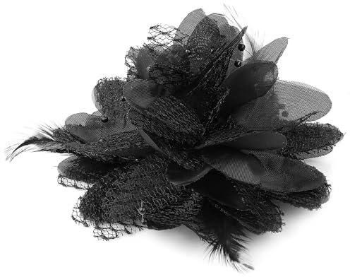 Blumen Feder Haarspange Schwarz Blumen Haarschmuck Blumen Corsage Hochzeiten Haarclip Ansteckblume für Halloween Party Schulaufführungen Rollenspielpartys Bühnenshows Kostümpartys(Schwarz)