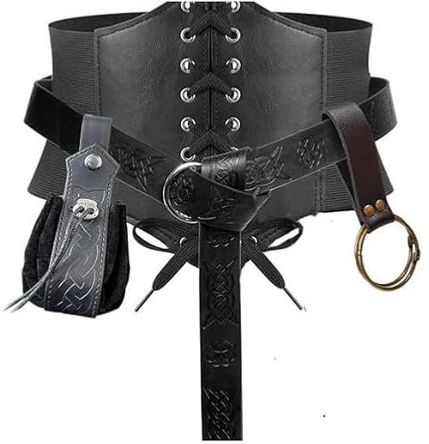 Halloween Korsett Gürteltasche Geldbörse Mittelalter Renaissance Kostüm Handyhalter Damen Retro Schnürkorsett Hüfttasche PU Leder Ring Gürtel Schwarz Korsett Elastischen Breit Schnürgürtel