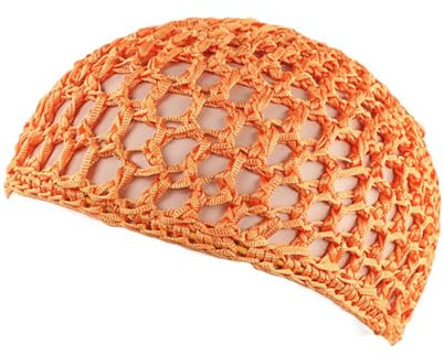 Meiliyizu Häkelmütze, handgefertigter Pullover-Hut, handgewebte Glockenstil, hohler Hut für Musikfestival, einfacher Glockenstil, Strickmütze, Orange