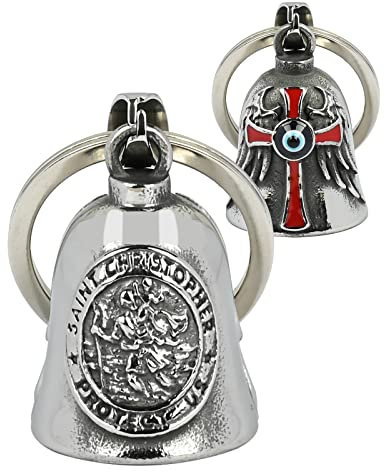 MidSmile St Christopher Clochette de Moto : Croix Ailes Biker | Porte-Clés Guardian Bell, Accessoires Gremlin Bell, Cadeaux pour Hommes et Femmes