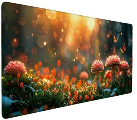 Tapis de Souris XXL 1000 x 500mm, Tapis de Souris Rose, Mouse Pad, sous Main Bureau Gamer Extra Large en Tissu, Base antidérapante, Haute Précision et Vitesse, pour Souris Claviers (Champignon) W-L