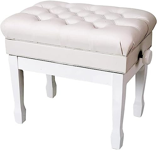 SJKJNK Piano Stool Piano Bench Dressing Table Stool Adjustable Piano Bench with Genuine Leather Seat, Modern White Piano Stool with Music Storage and Solid Wooden Legs (null White)