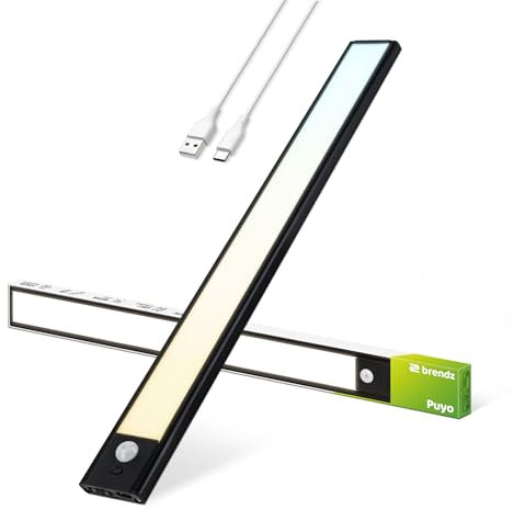 Brendz Unterbauleuchte Küche LED, LED Leiste Küche, 40cm, USB-C Wiederaufladbar, 2200mAh, 3 Farbtemperaturen, Dimmbar, Magnetisch, Küchenunterbauleuchte, Küchenbeleuchtung, Puyo Schwarz