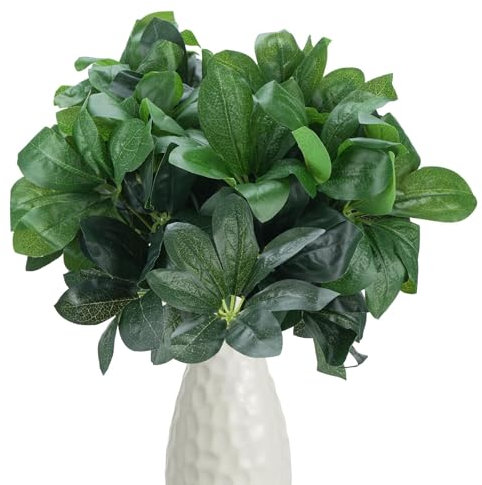 HUASIN Juego 4pcs Planta Artificial Exterior Resistente a los Rayos UV Falsas Flores de Plástico Realista Arbusto Verde para Hogar Jardín Patio Granja Decoraciones Interior Boda Fiesta Jardinera