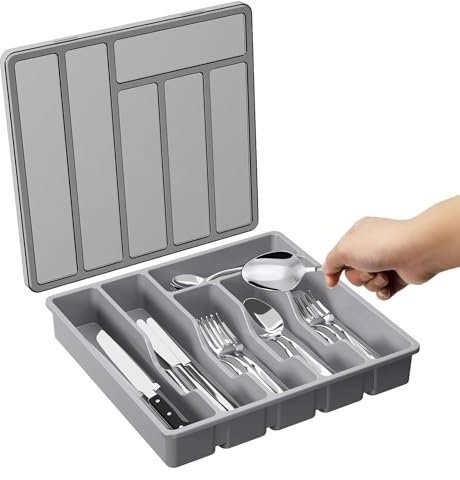 Silverware Tray With Lid Spoons Forks Knives Holder Covered Cutlery Storage