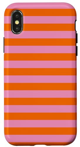Hülle für iPhone X/XS Orange Pink gestreift Girly Aesthetic Preppy Stripes