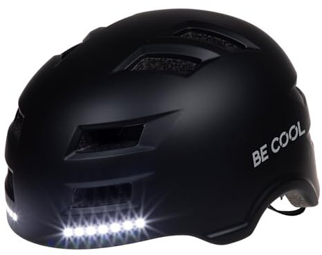 SHX Unisex – Erwachsene Schutzhelm mit Beleuchtung, Blinker und Bremslicht Fahrradhelm, Schwarz, M (55-58 cm)