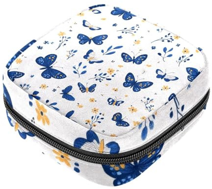 Damenbinden-Aufbewahrungstasche, für Mädchen und Frauen, blaue Schmetterlings- und Blumenmuster, Menstruationstassen-Beutel, Menstruationstassen-Beutel, Halter für weibliche Menstruation