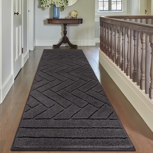 Biscpro Badematte Lang 60x150cm,Waschbarer rutschfeste Fußmatte Wasserabsorbierenden Badezimmerteppich Teppich Läufer Flur,Fussmatte für Hund,Eingang,Flur,Küchen-Anthrazit