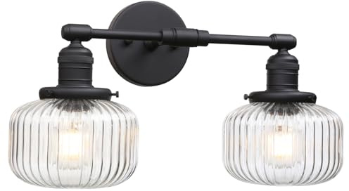 Phansthy Wandleuchte 2 Flaming gestreiftem Klarglas wandlampe Vintage Industrie Loft-Wandleuchtung für Flur Schlafzimmer Wohnzimmer Küche Badezimmer Gästezimmer etc(Schwarz Farbe)