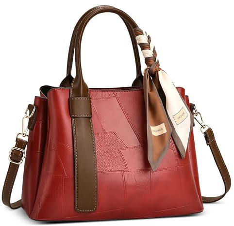 FORRICA Handtasche Damen Henkeltaschen Modische Patchwork-Textur Umhängetasche PU Leder Schultertasche für Reisen Einkaufen Pendeln Rot