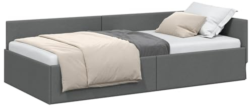vidaXL Corner Bed Frame with Headboard Dark grey 90 x 190 cm, Modern Bedroom Furniture, Rectangular Corner Bed Frame, Breathable Material, Multipurpose Sofa for Urban Living Spaces