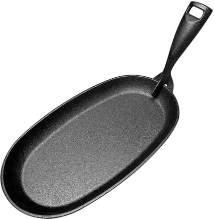 XIUsheUA Iron Steak Plate 10.6 X .89in Cast Iron Sizzler Pan Oval Shape Steak Plate Fajita Skillet Griddle Server for Home Restaurant