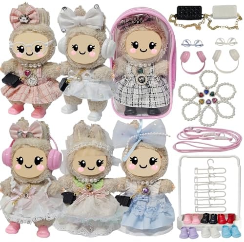 Ultimatives Mode-Paket, kompatibel mit Labubu-Kleidung, Outfits, Zubehör mit 6er-Packung, Kleidung, Kamera, 6 Schuhen, Halsketten, Sonnenbrillen, Kopfhörern, Präsentationsständer, Aufbewahrungstasche