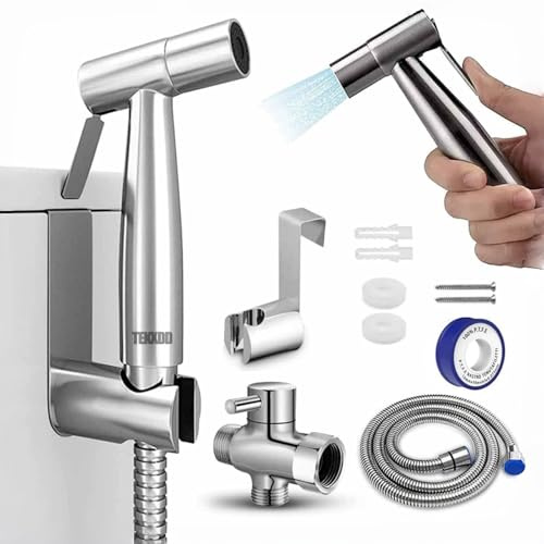 Handheld Bidet Toilet Set - TEKXDD Bidet Sprayer Kit for Shower with 1.5m Hose & T-Adapter,Wall Mounted or Toilet Sprayer for Pet Bath/Personal Hygiene/Bathroom, Easy to Install