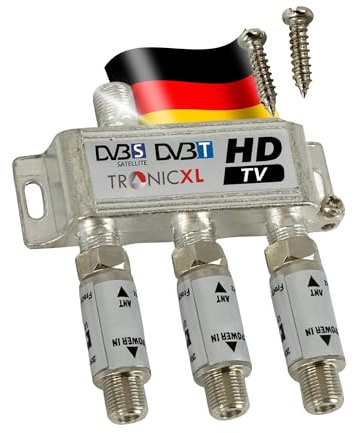 TronicXL 3-fach Sat Splitter 60dB Verstärker I Antennenverteiler Weiche DVB-S2 DVB-T2 Weiche mit Antennenverstärker für 3D 4K HDTV Signalverstärker für guten Empfang