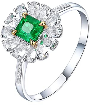 18-Karat-Ring, 0,5-ct-Labor-Smaragd für Damen mit Moissanit-Blumen-Jubiläumsringbändern