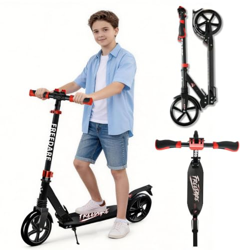 FREEDARE Faltbarer Cityroller für Kinder ab 8 Jahren und Erwachsene | 200 mm große Räder Kinder Roller, 4 Höhenverstellbar & Klappbarer Kickscooter, Maximale Tragkraft 100 kg