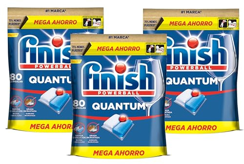 Finish Powerball Quantum All in 1 Pastillas para el lavavajillas todo en 1, limpieza profunda y brillo superior, 240 pastillas (3 x 80 pastillas)