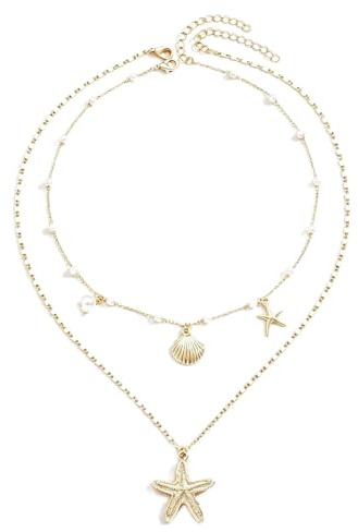 Muschelkette, Seestern Halskettes, Perlen Halskettes, Verstellbar Strand Halskette Damen, Muschel Halskette Perlen, Seestern Muschel Kette, Perle Kette für Damen Strand, Sommerurlaub, Poolparty