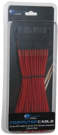 Powercool 30cm 24-Pin Male to 24-Pin Female ATX 24-Pin Extension Braided Cable - Red