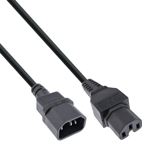 InLine 16811 Netzkabelverlängerung, Warmgerätestecker gerade C15 auf Buchse gerade C14, 2m, schwarz