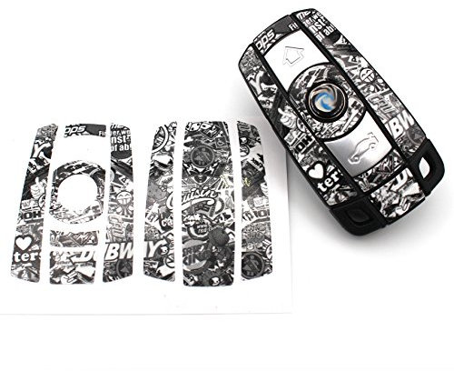 Schlüssel Folie K141 für 3 Tasten Auto Schlüssel (nur Keyless Go) Folien Cover von Finest-Folia (Stickerbomb Schwarz Weiß)