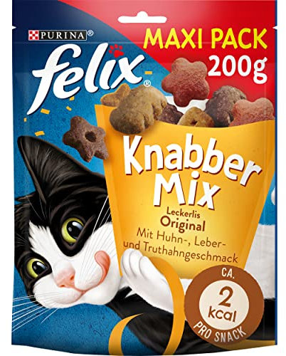 FELIX KnabberMix Original Katzensnack, Knusper-Leckerlie mit 3 Geschmacksrichtungen 200g