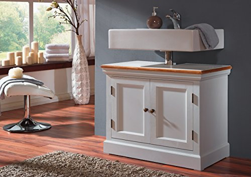 SAM Waschbeckenunterschrank Paris, Paulowniaholz, weiß lackiert, 72,5x60x40 cm, Landhausstil, OHNE Becken