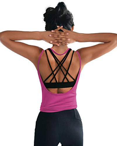 OYANUS Haut d'entraînement d'été sexy dos nu pour femme, maillot de yoga, vêtements de sport, course à pied, gym, séchage rapide, Rose/rouge, Taille S