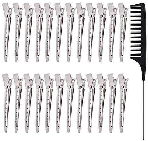 24 Stück 3,5 Zoll Entebill Haarspangen, Silber Metall Haarklammern Abteilklammern Friseurbedarf Stahl Haarclips Alligator Curl Clips mit Löchern