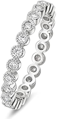 EAMTI Ehering aus 925er-Sterlingsilber, 2 mm, Zirkonia, halbe Ewigkeit, stapelbar, Größe 3–13, 6.5, Kristall, Zirkonia