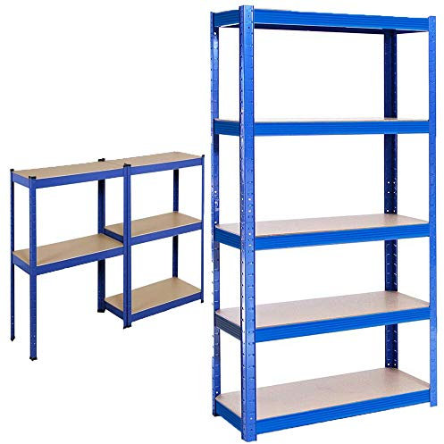 LiYi Freistehendes Schwerlastregal Industriequalität mit 5 Böden, Einzelpackung,170 x 75x 30 cm, Blau,Traglast 875 kg,2 Sätze